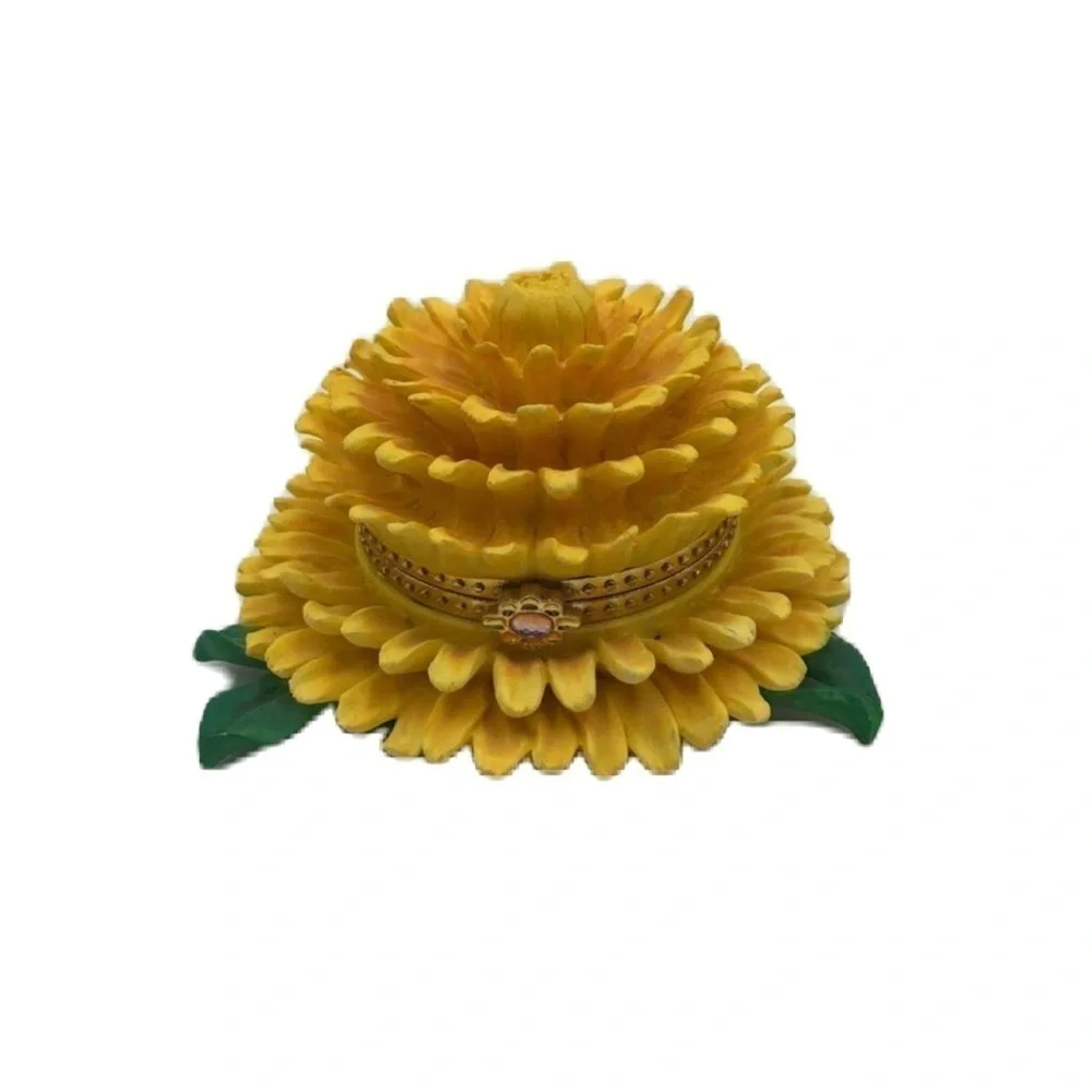 Vintage Trinket Keepsake Box Yellow Flower Design Hinged Collectible Sto…